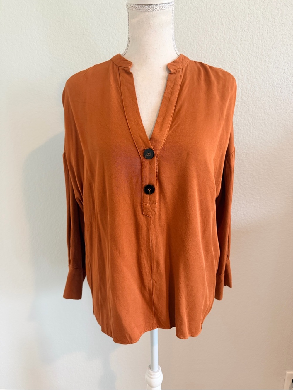 Mustard Seed Burnt Orange Button-Front V-Neck Tunic